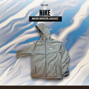 Nike Miler Winter Jacket Medium Gray Hooded Water-Resistant Running Windbreaker
